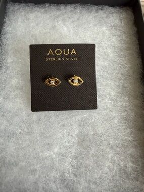 Aqua Gold Eye Stud Earrings - Sterling Silver